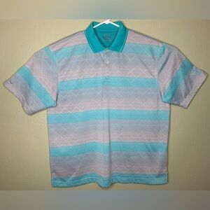 PGA Tour Mens XXL Gray Cyan Diamond Pattern Stripes Performance Golf Polo Shirt